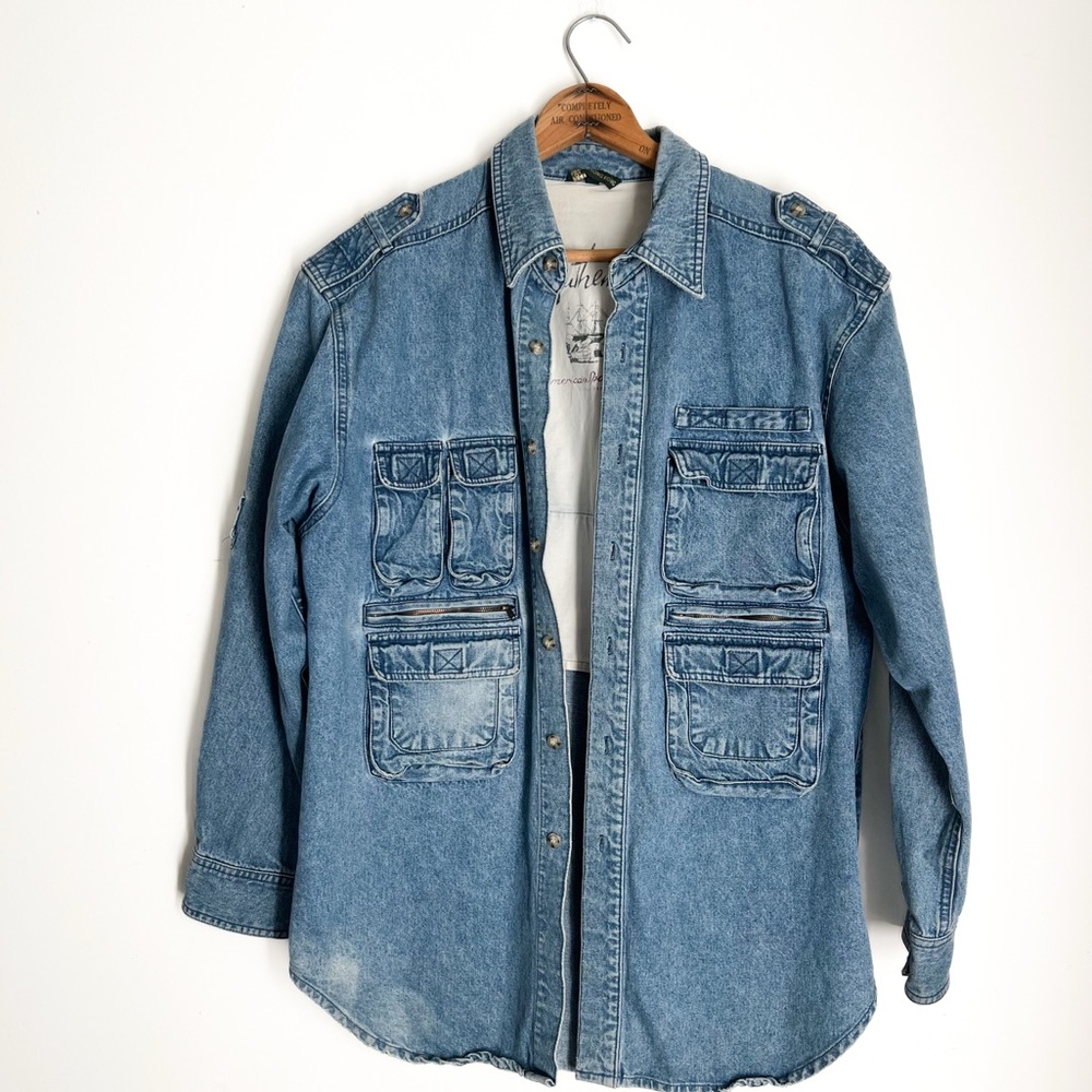 Vintage 90s Denim Utility Jacket – Size Large